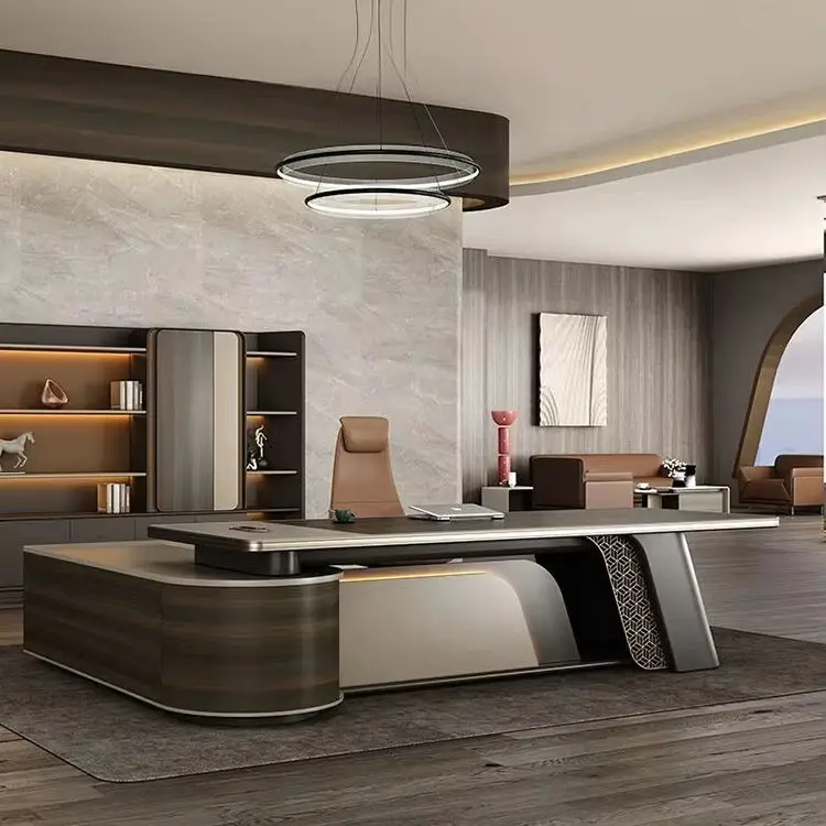 L Shape Modern Luxury Manager Boss CEO Executive Office Desk With Storage Side Cabinet Furniture Table Design — view 1