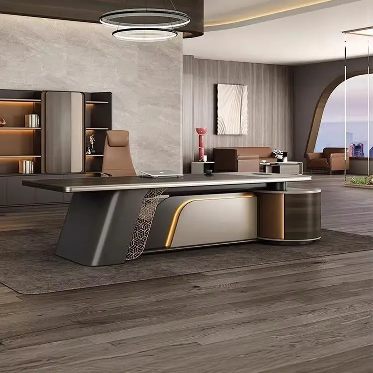 L Shape Modern Luxury Manager Boss CEO Executive Office Desk With Storage Side Cabinet Furniture Table Design — image 3