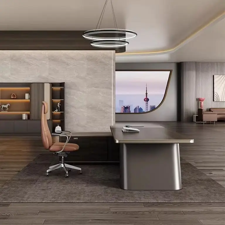 L Shape Modern Luxury Manager Boss CEO Executive Office Desk With Storage Side Cabinet Furniture Table Design — image 4