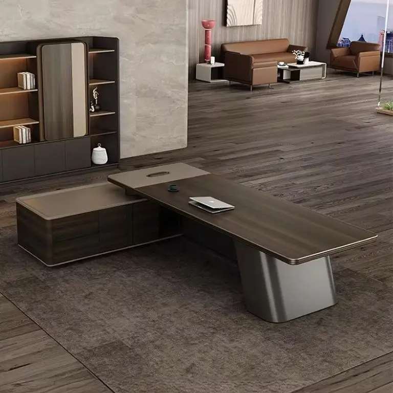 L Shape Modern Luxury Manager Boss CEO Executive Office Desk With Storage Side Cabinet Furniture Table Design — image 5
