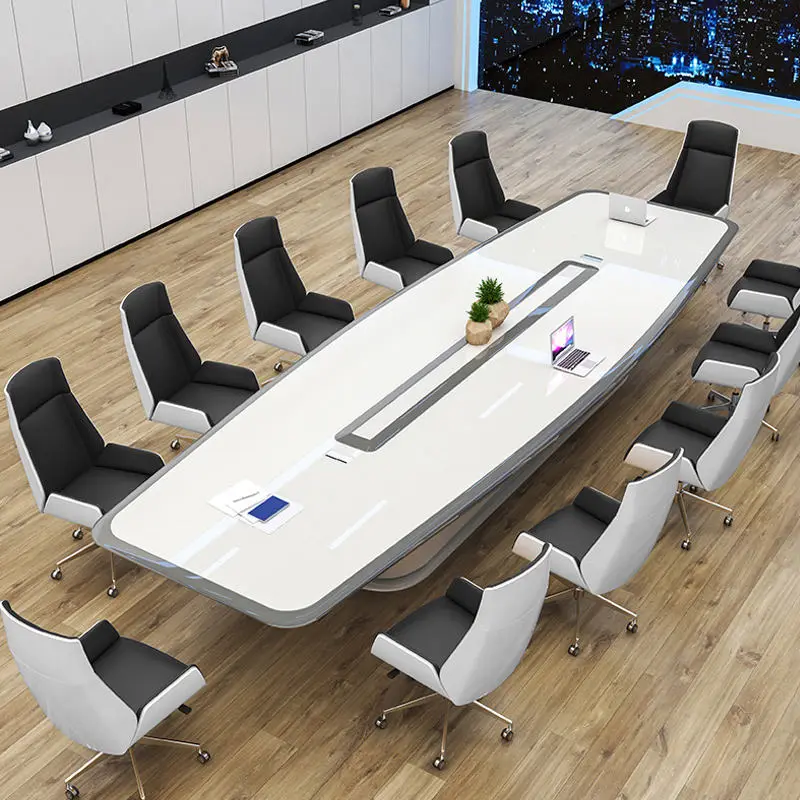 Modern White Office Furniture Long Large Creative Negotiation Conference Table Chairs Made of Wood-New White Conference — view 1