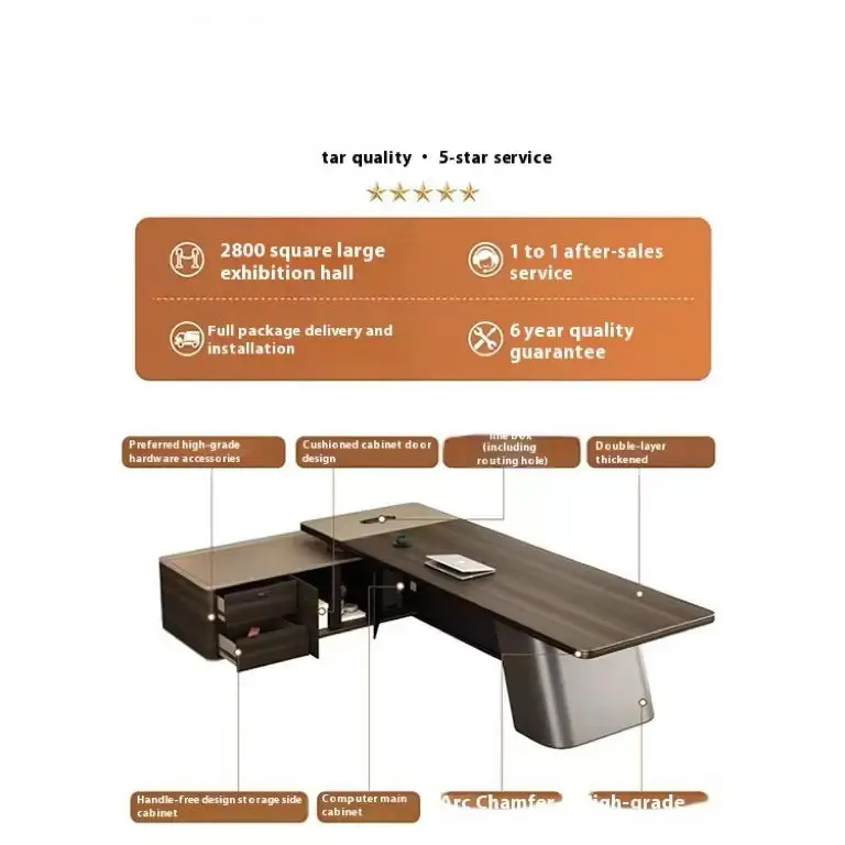 L Shape Modern Luxury Manager Boss CEO Executive Office Desk With Storage Side Cabinet Furniture Table Design — image 6