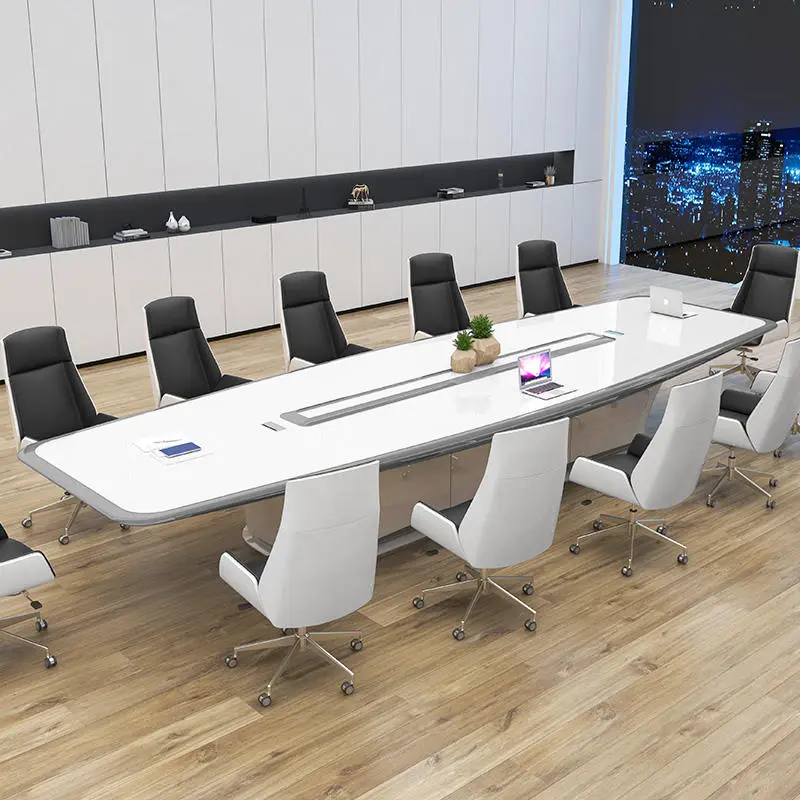 Modern White Office Furniture Long Large Creative Negotiation Conference Table Chairs Made of Wood-New White Conference Table — image 2