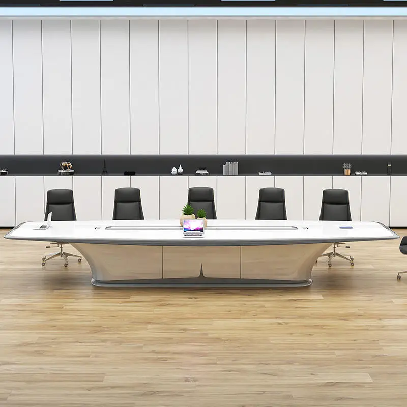 Modern White Office Furniture Long Large Creative Negotiation Conference Table Chairs Made of Wood-New White Conference Table — image 3
