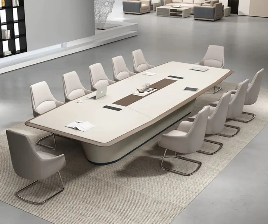 Modern Wood Conference Table White Adjustable Height Long Large Office Furniture for Commercial Use — view 1