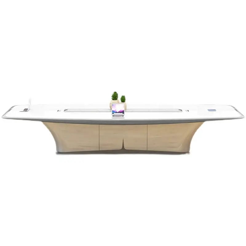Modern White Office Furniture Long Large Creative Negotiation Conference Table Chairs Made of Wood-New White Conference Table — image 6