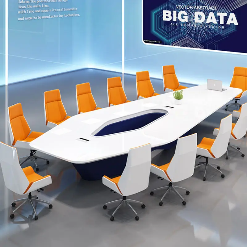 Modern High-Grade White Shaped Conference Table for Large Office Creative Negotiation Room Furniture Long and New Large — view 1