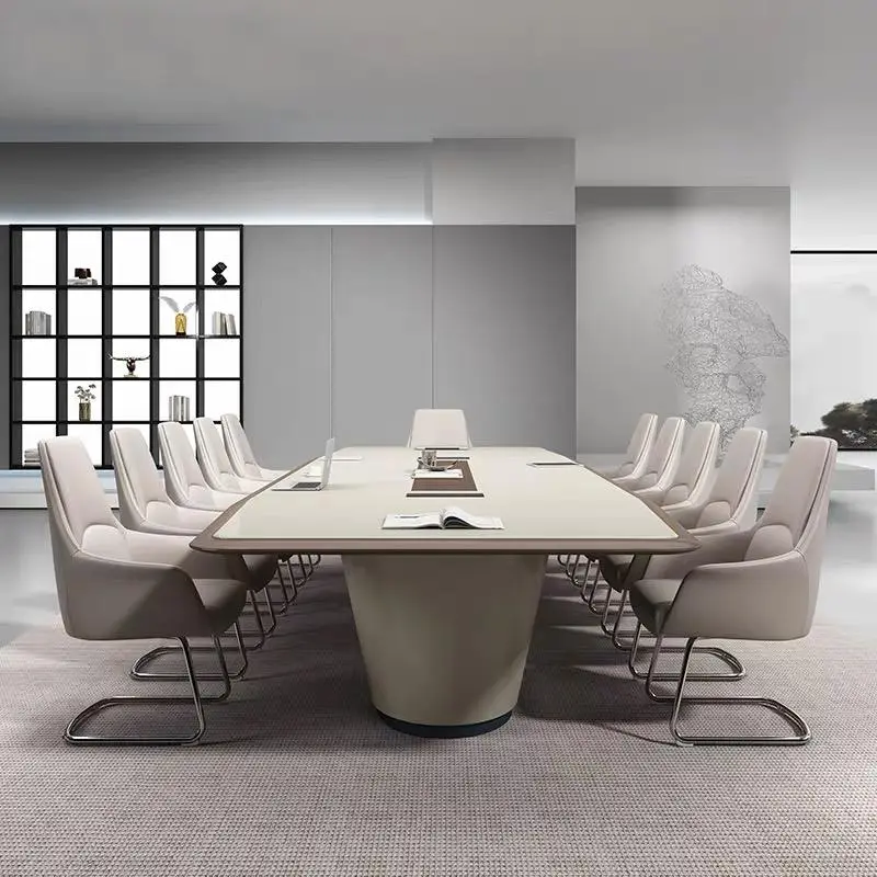 Modern Wood Conference Table White Adjustable Height Long Large Office Furniture for Commercial Use — image 3