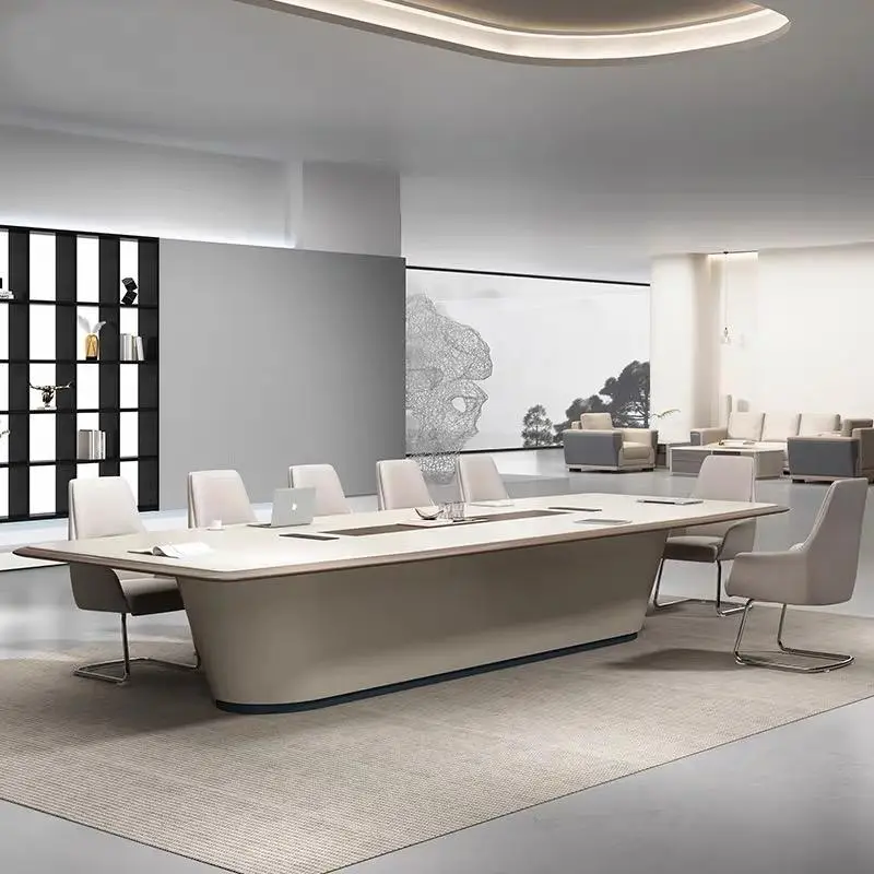 Modern Wood Conference Table White Adjustable Height Long Large Office Furniture for Commercial Use — image 4