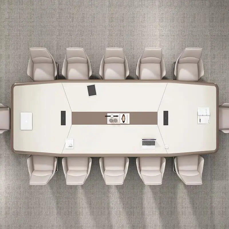Modern Wood Conference Table White Adjustable Height Long Large Office Furniture for Commercial Use — image 5