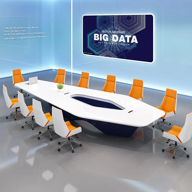 Modern High-Grade White Shaped Conference Table for Large Office Creative Negotiation Room Furniture Long and New Large Table — image 3