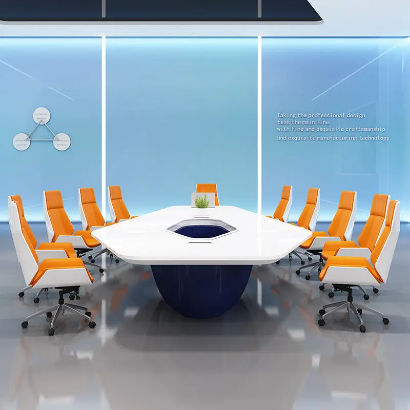 Modern High-Grade White Shaped Conference Table for Large Office Creative Negotiation Room Furniture Long and New Large Table — image 4
