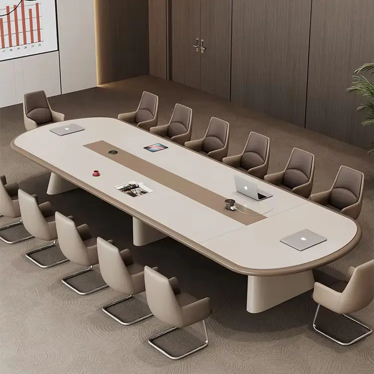 Modern White Wood Conference Table with Adjustable Height-Large Office Furniture for Commercial Use — view 1