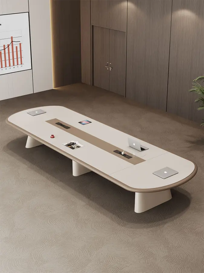 Modern White Wood Conference Table with Adjustable Height-Large Office Furniture for Commercial Use — image 2