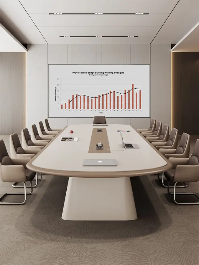 Modern White Wood Conference Table with Adjustable Height-Large Office Furniture for Commercial Use — image 3