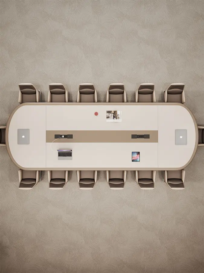 Modern White Wood Conference Table with Adjustable Height-Large Office Furniture for Commercial Use — image 4