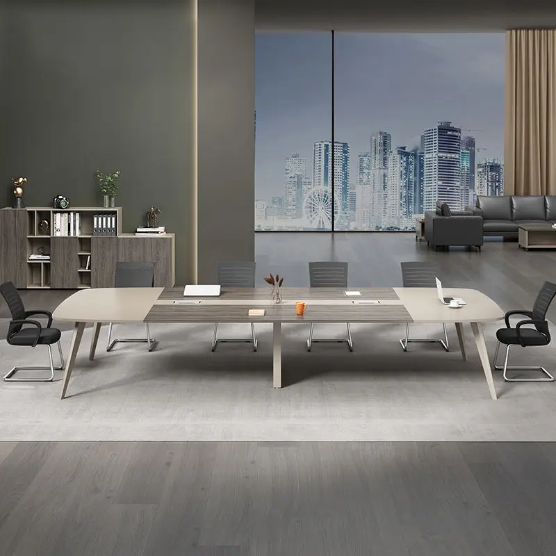 Modern White Wood Conference Table Adjustable Height Long Large Creative Negotiation Office Furniture for Commercial Use — image 3