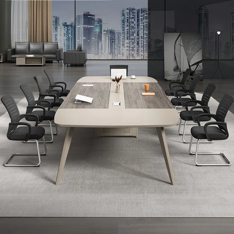 Modern White Wood Conference Table Adjustable Height Long Large Creative Negotiation Office Furniture for Commercial Use — image 4