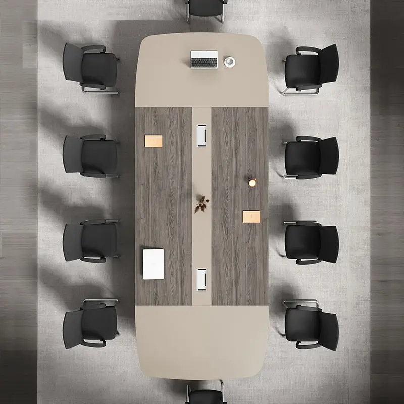 Modern White Wood Conference Table Adjustable Height Long Large Creative Negotiation Office Furniture for Commercial Use — image 5
