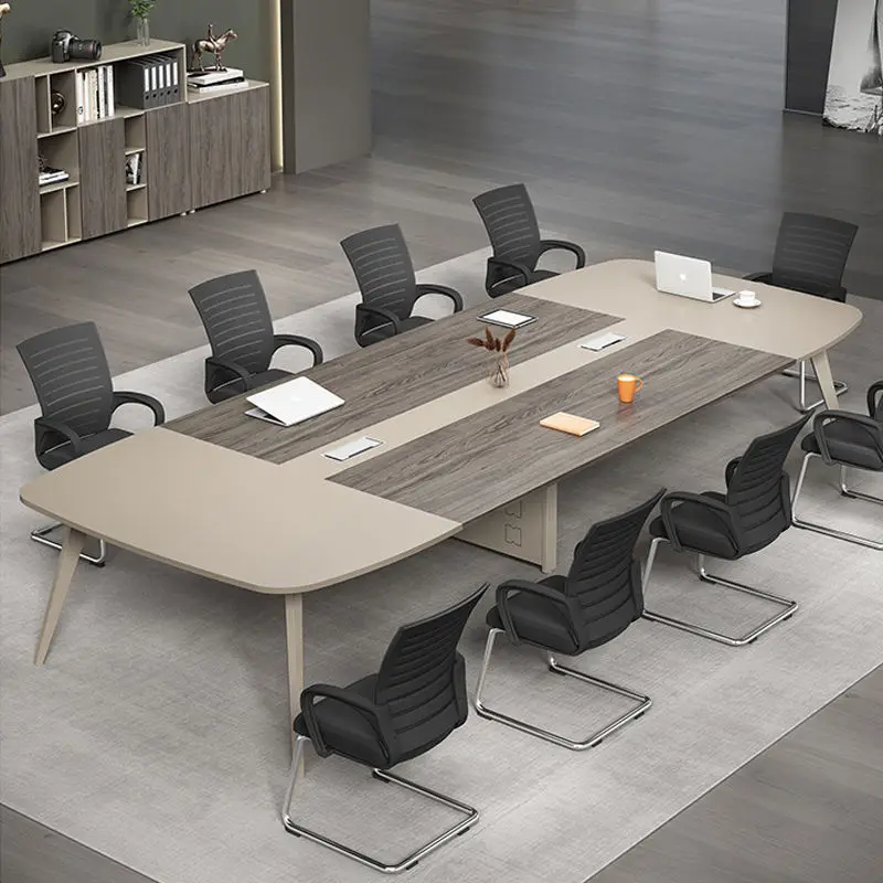 Modern White Wood Conference Table Adjustable Height Long Large Creative Negotiation Office Furniture for Commercial Use — image 6