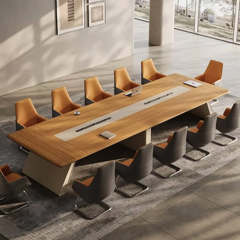 Modern Wood Adjustable Height Conference Desk Set for Office Use with Boardroom and Meeting Tables and Chairs — view 1