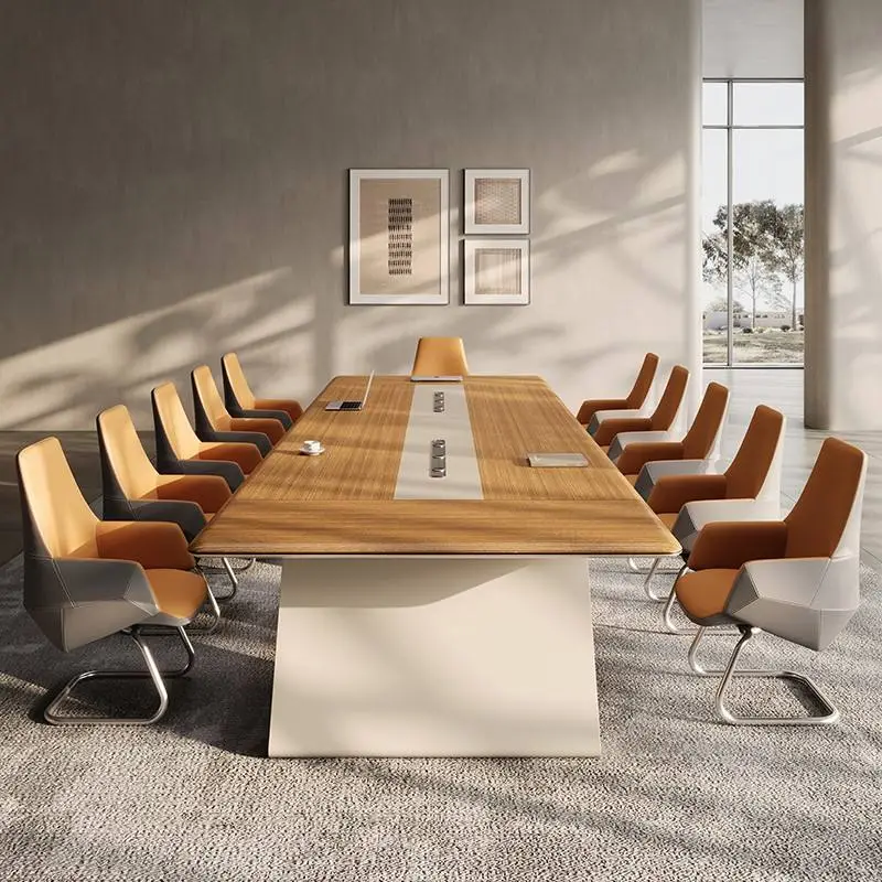 Modern Wood Adjustable Height Conference Desk Set for Office Use with Boardroom and Meeting Tables and Chairs — image 5