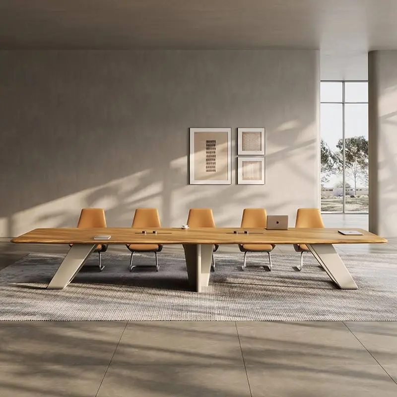 Modern Office Furniture Wood Panel Desk Set & Conference Room Boardroom Meeting Table with Chairs — image 3