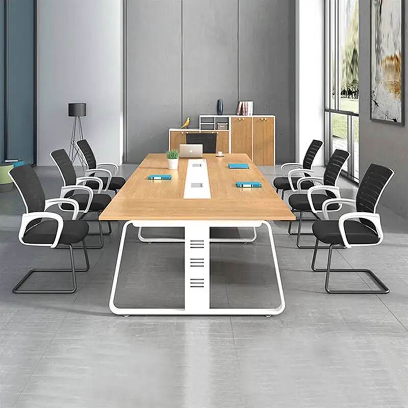 Modern Office Furniture Wood Panel Desk Set & Conference Room Boardroom Meeting Table with Chairs — image 3