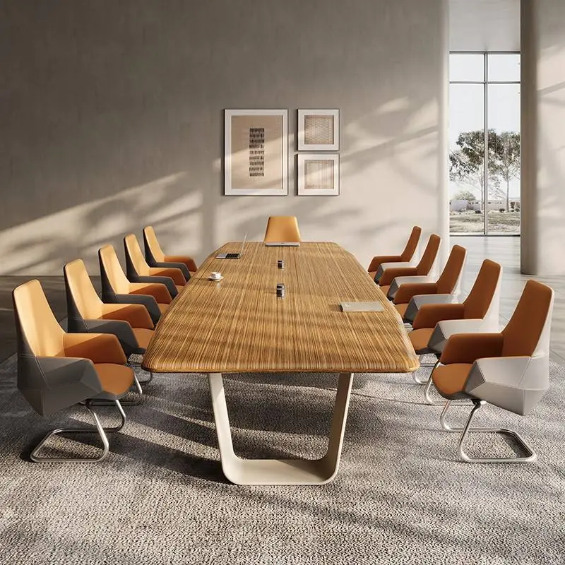 Modern Office Furniture Wood Panel Desk Set & Conference Room Boardroom Meeting Table with Chairs — image 4