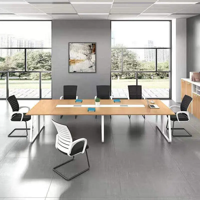 Modern Office Furniture Wood Panel Desk Set & Conference Room Boardroom Meeting Table with Chairs — image 4