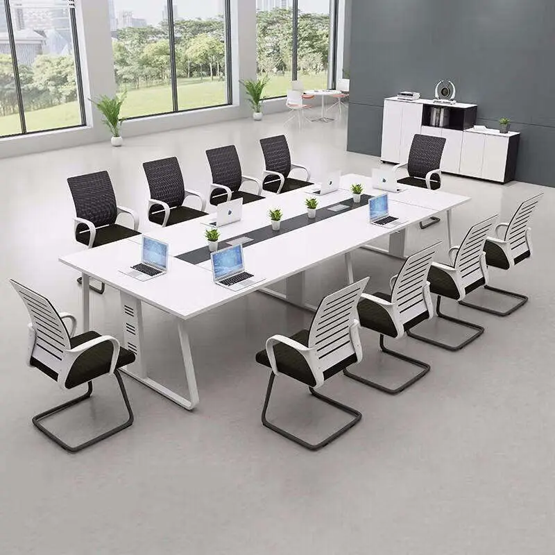 Modern Office Furniture Wood Panel Desk Set & Conference Room Boardroom Meeting Table with Chairs — image 5
