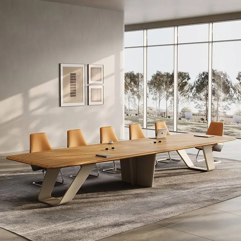 Modern Office Furniture Wood Panel Desk Set & Conference Room Boardroom Meeting Table with Chairs — image 6