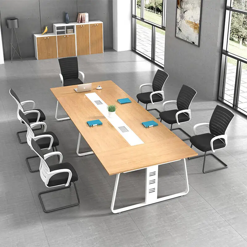 Modern Office Furniture Wood Panel Desk Set & Conference Room Boardroom Meeting Table with Chairs — image 6