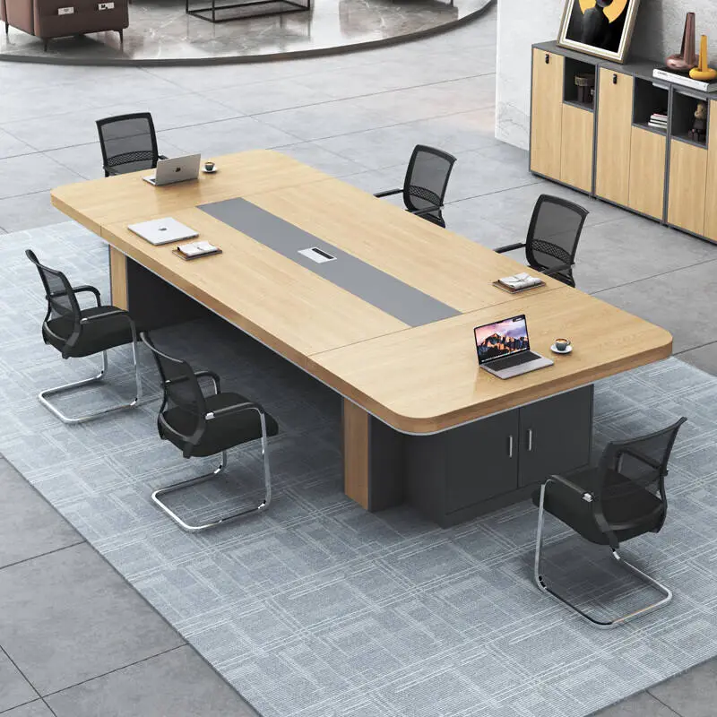 Modern Office Furniture Wood Panel Desk Set & Conference Room Boardroom Meeting Table with Chairs — view 1