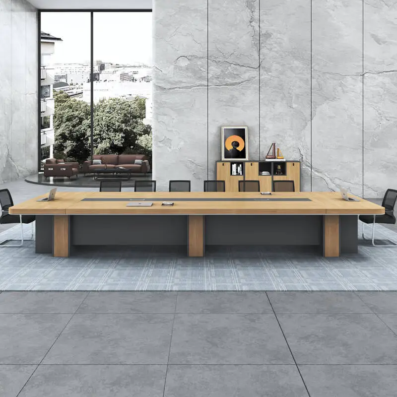 Modern Office Furniture Wood Panel Desk Set & Conference Room Boardroom Meeting Table with Chairs — image 2