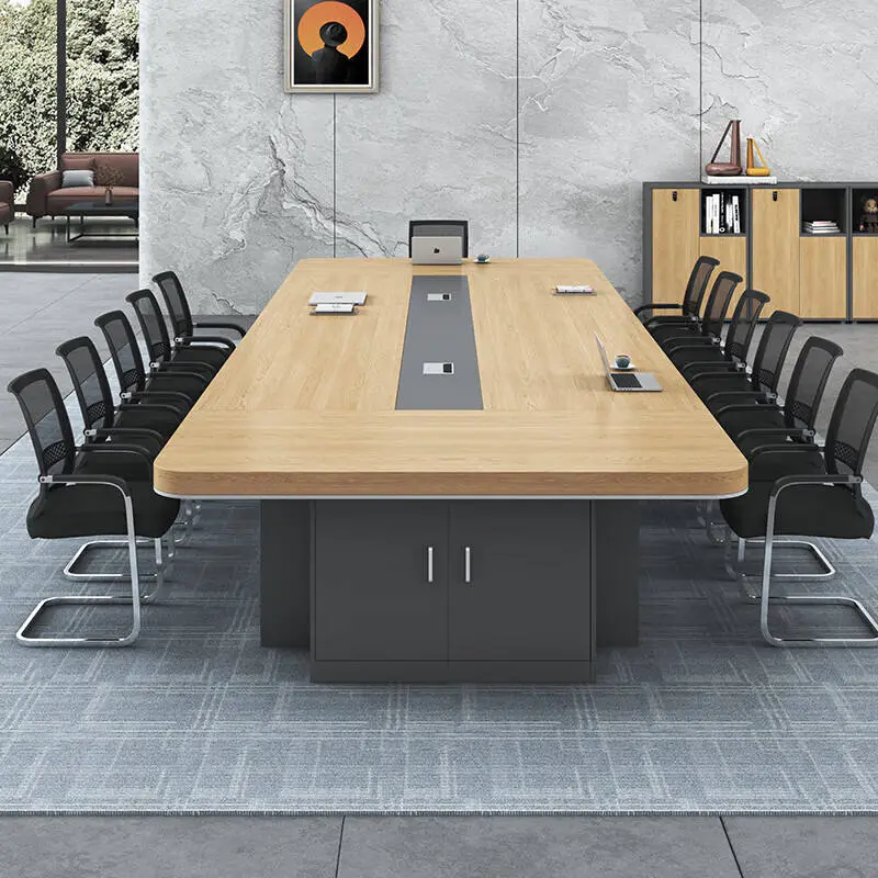 Modern Office Furniture Wood Panel Desk Set & Conference Room Boardroom Meeting Table with Chairs — image 3