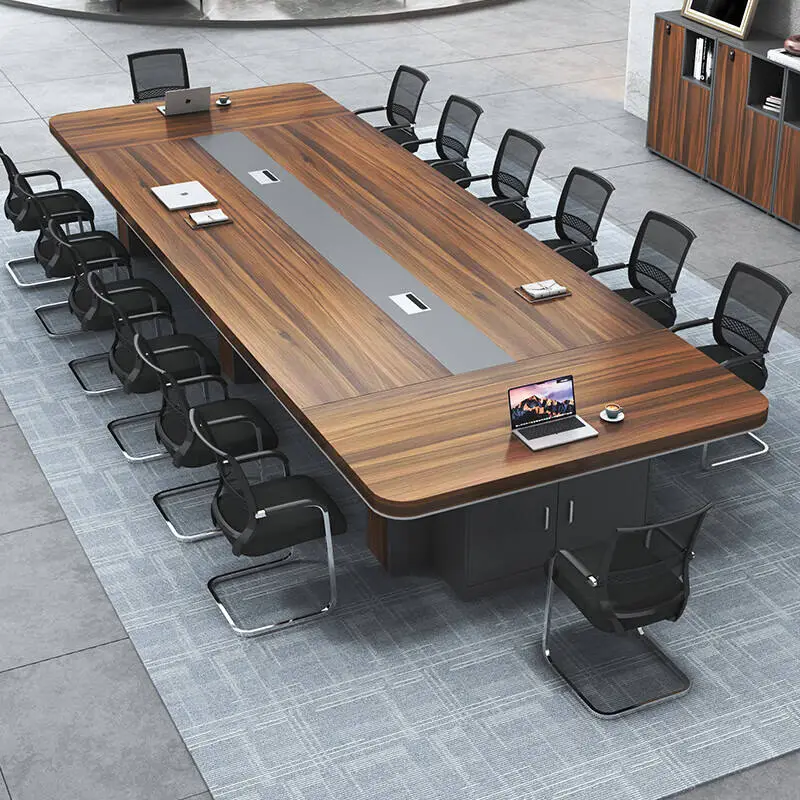Modern Office Furniture Wood Panel Desk Set & Conference Room Boardroom Meeting Table with Chairs — image 4