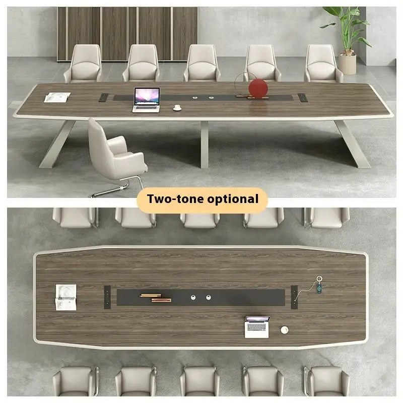 Modern Wood Adjustable Height Conference Desk Set for Office Use with Chairs — image 3