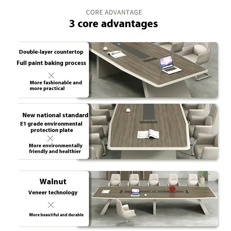 Modern Wood Adjustable Height Conference Desk Set for Office Use with Chairs — image 5