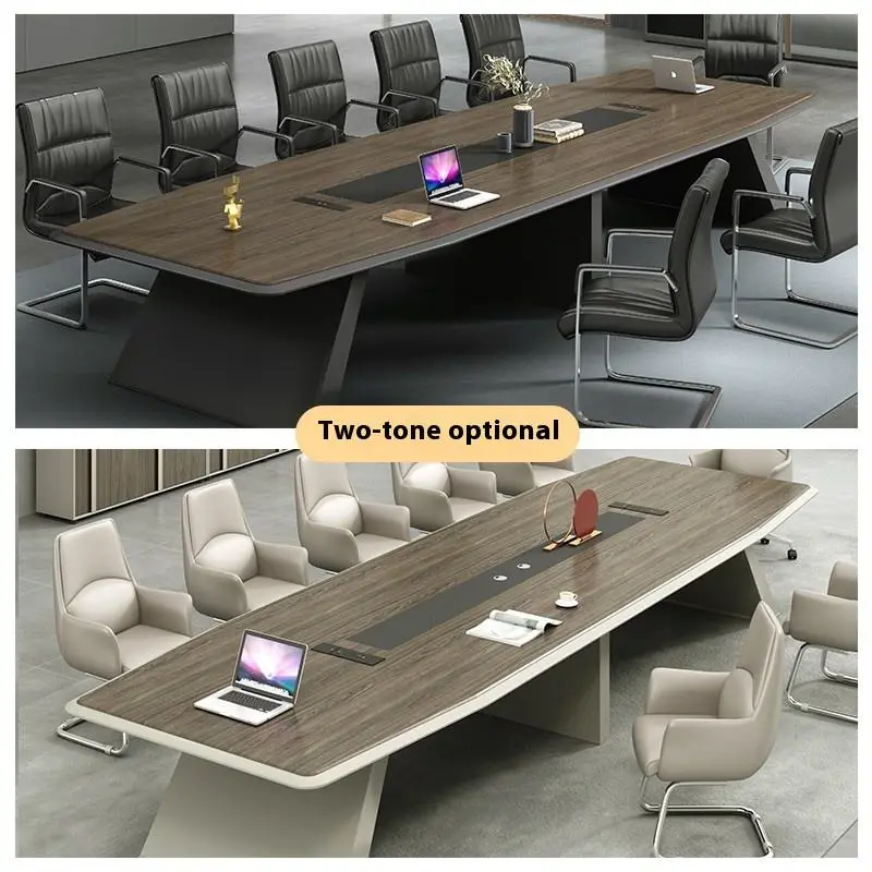 Modern Wood Adjustable Height Conference Desk Set for Office Use with Chairs — image 6