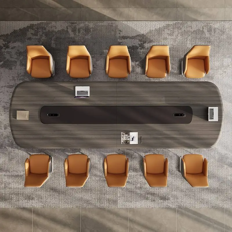 Modern Office Furniture Wood Panel Desk Set and Conference Table with Chairs for Boardroom Meetings — image 3