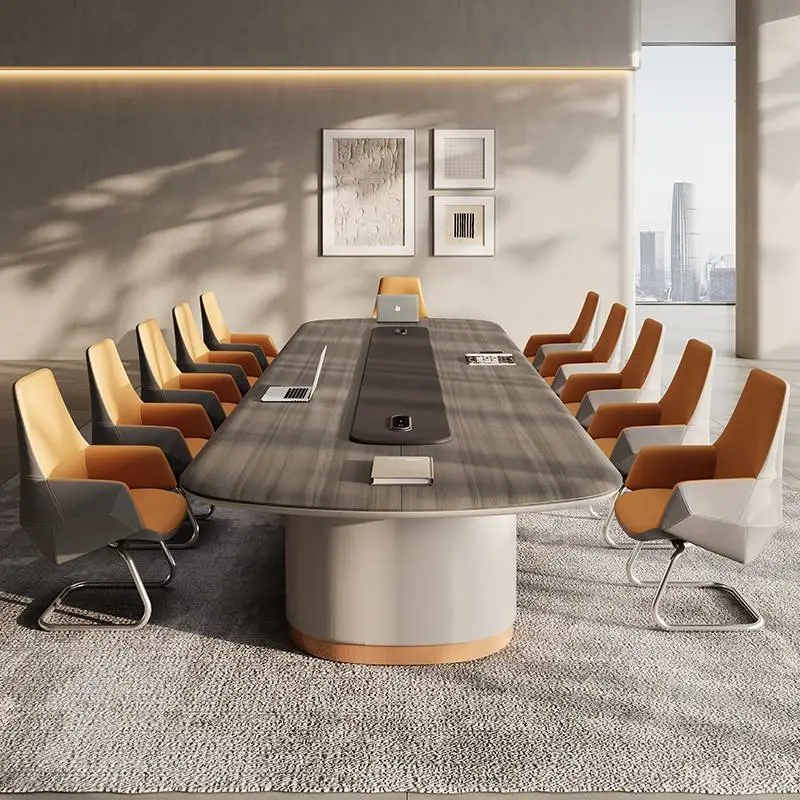 Modern Office Furniture Wood Panel Desk Set and Conference Table with Chairs for Boardroom Meetings — image 4