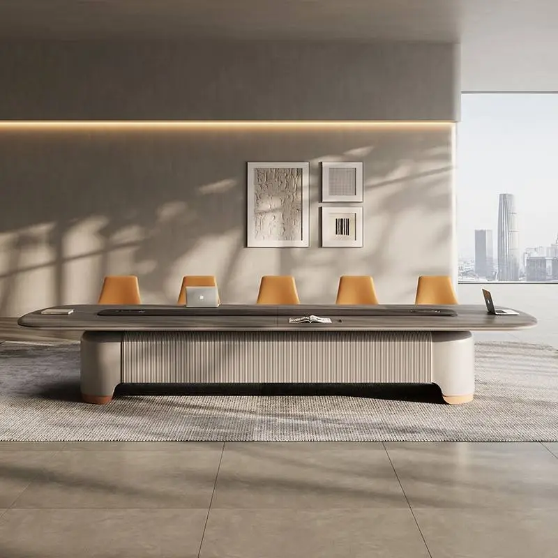 Modern Office Furniture Wood Panel Desk Set and Conference Table with Chairs for Boardroom Meetings — image 5