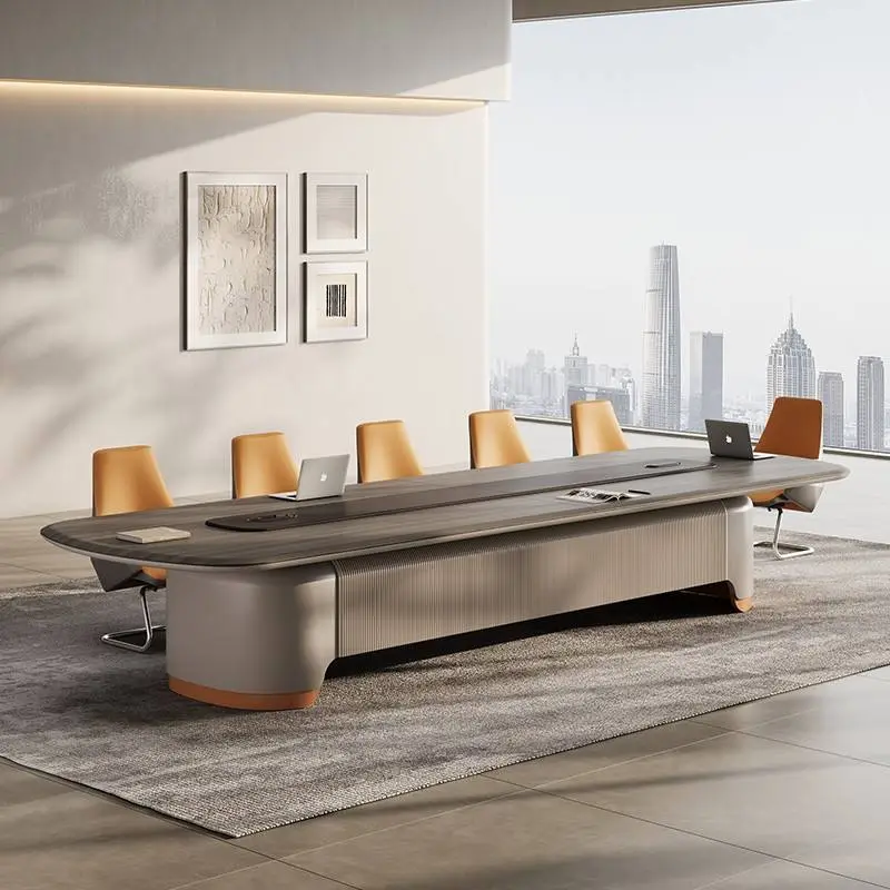 Modern Office Furniture Wood Panel Desk Set and Conference Table with Chairs for Boardroom Meetings — image 6