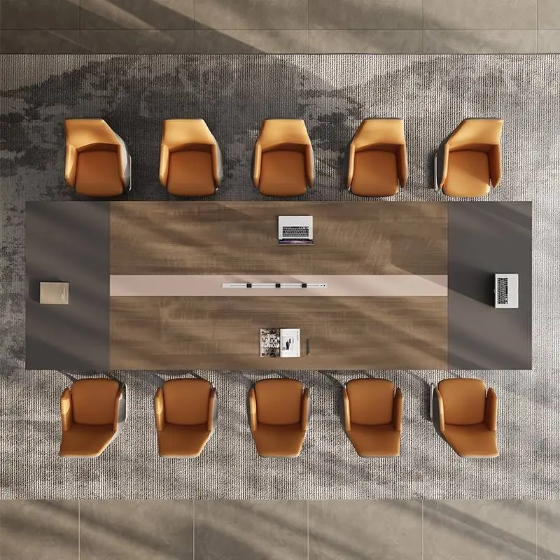 Modern Wood Panel Adjustable Height Modular Conference Desk Set for Office with Boardroom Table and Chairs Office Furniture — image 3