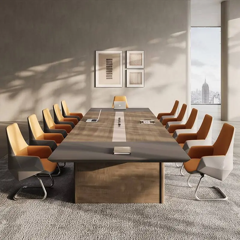 Modern Wood Panel Adjustable Height Modular Conference Desk Set for Office with Boardroom Table and Chairs Office Furniture — image 4