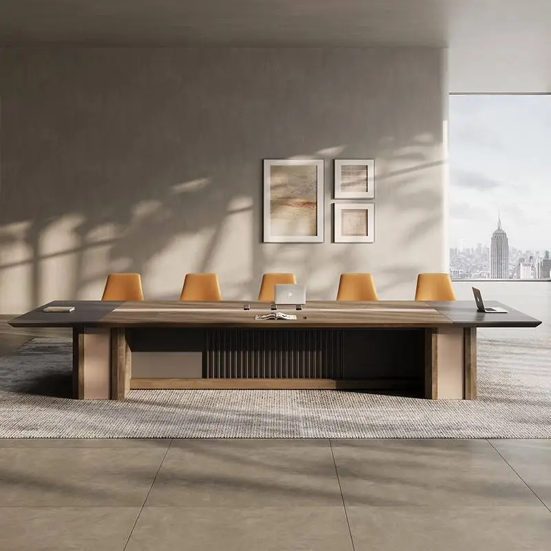 Modern Wood Panel Adjustable Height Modular Conference Desk Set for Office with Boardroom Table and Chairs Office Furniture — image 5