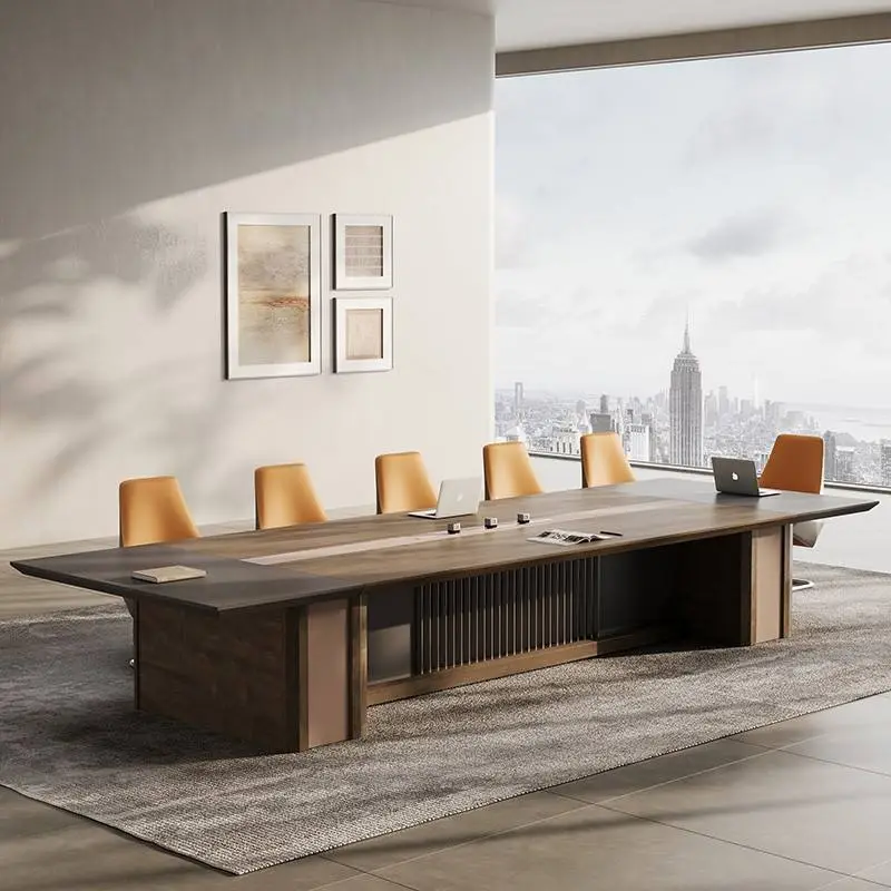 Modern Wood Panel Adjustable Height Modular Conference Desk Set for Office with Boardroom Table and Chairs Office Furniture — image 6