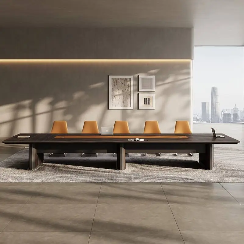 Modern Wood Office Furniture Desk Set with Adjustable Height Modular Design for Conference/Boardroom Meetings and Chairs — view 1