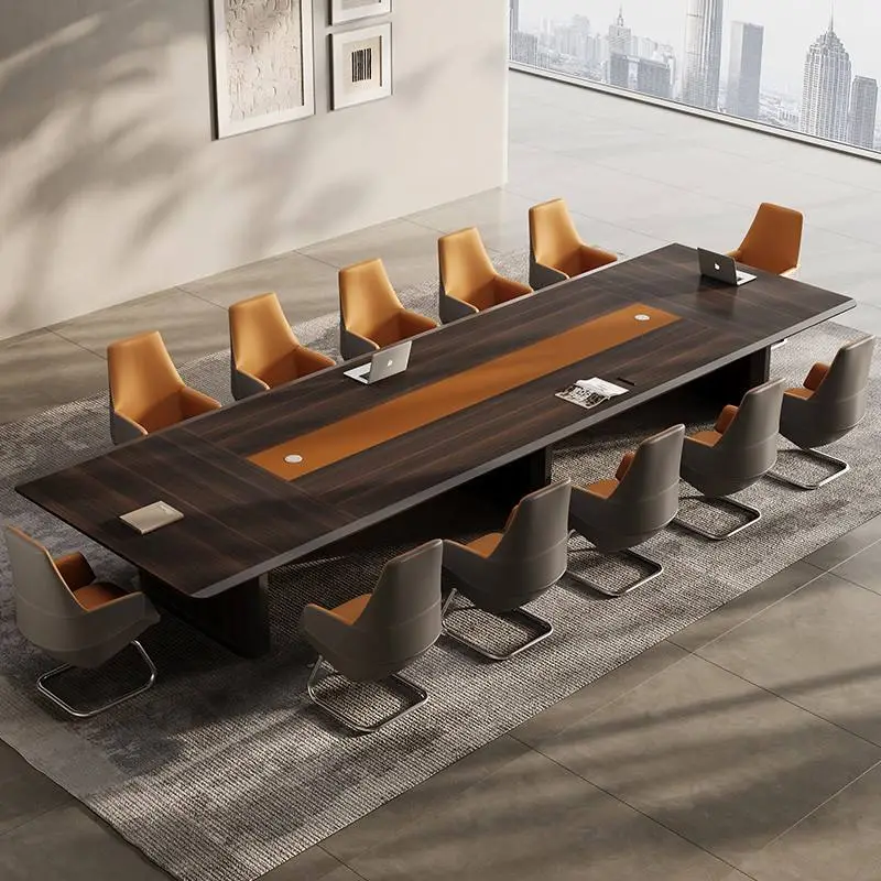 Modern Wood Office Furniture Desk Set with Adjustable Height Modular Design for Conference/Boardroom Meetings and Chairs — image 3